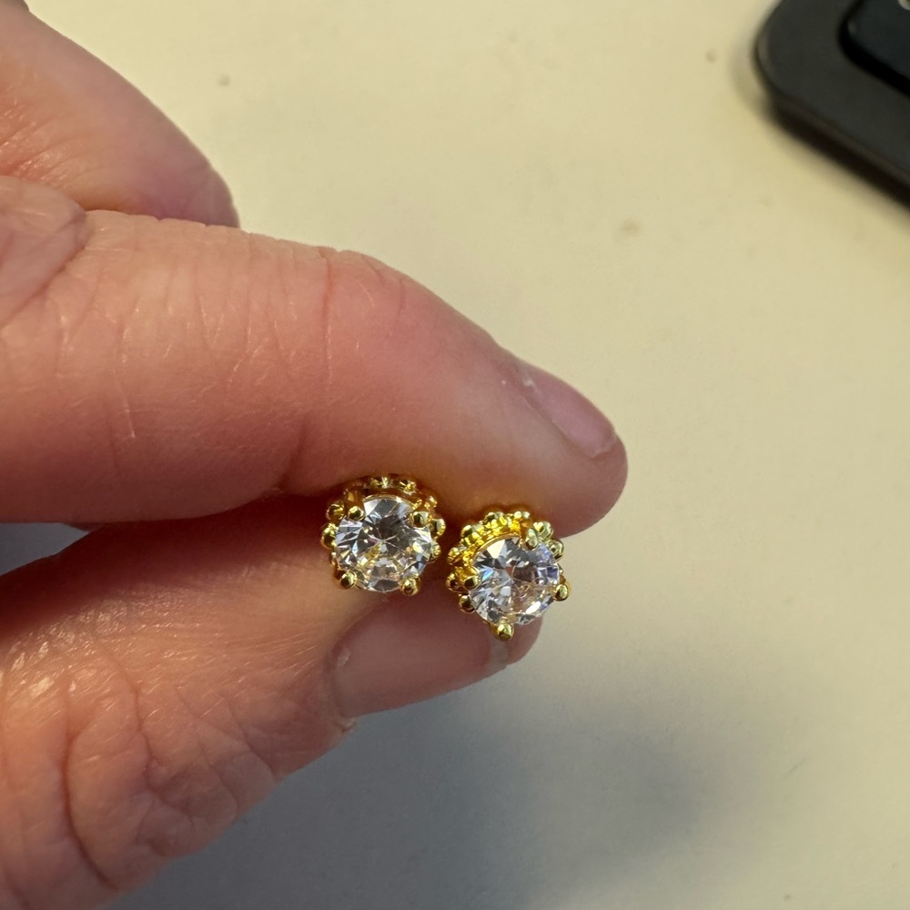 Gold plated Stud Earrings with Clear Stones